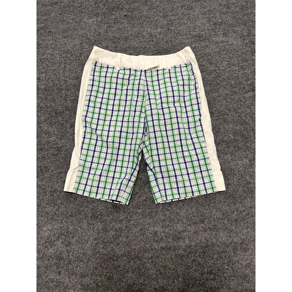 Adidas Shorts Womens Size 4 Green Blue Plaid Stretch Golf Casual Bermuda
